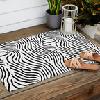 Black and white zebra stripe print art pattern Outdoor Rug Gallery Image 2