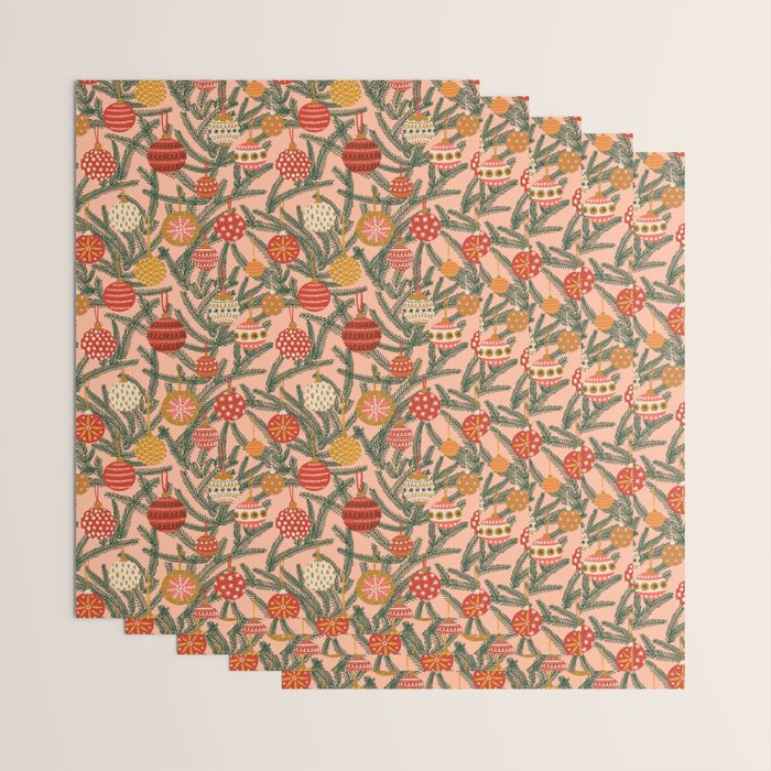 Christmas Tree Ornaments Pattern Wrapping Paper Gallery Image 3
