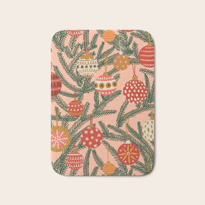 Christmas Tree Ornaments Pattern Bath Mat Gallery Image 1