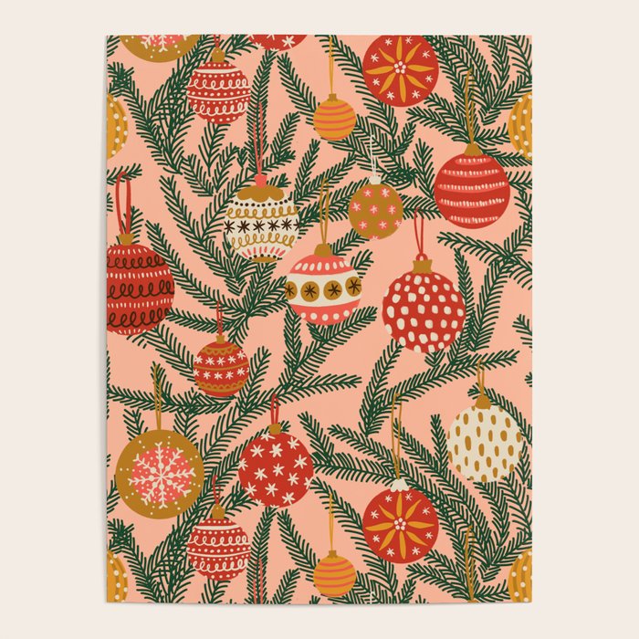 Christmas Tree Ornaments Pattern Poster Gallery Image 4