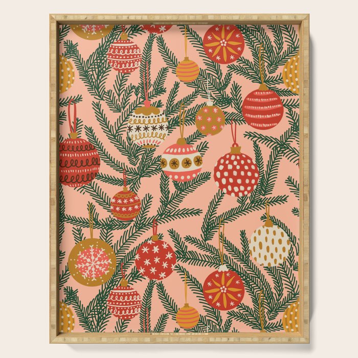 Christmas Tree Ornaments Pattern Serving Tray Gallery Image 1