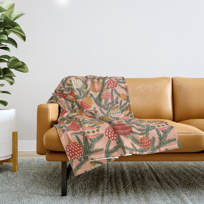 Christmas Tree Ornaments Pattern Throw Blanket Gallery Image 1
