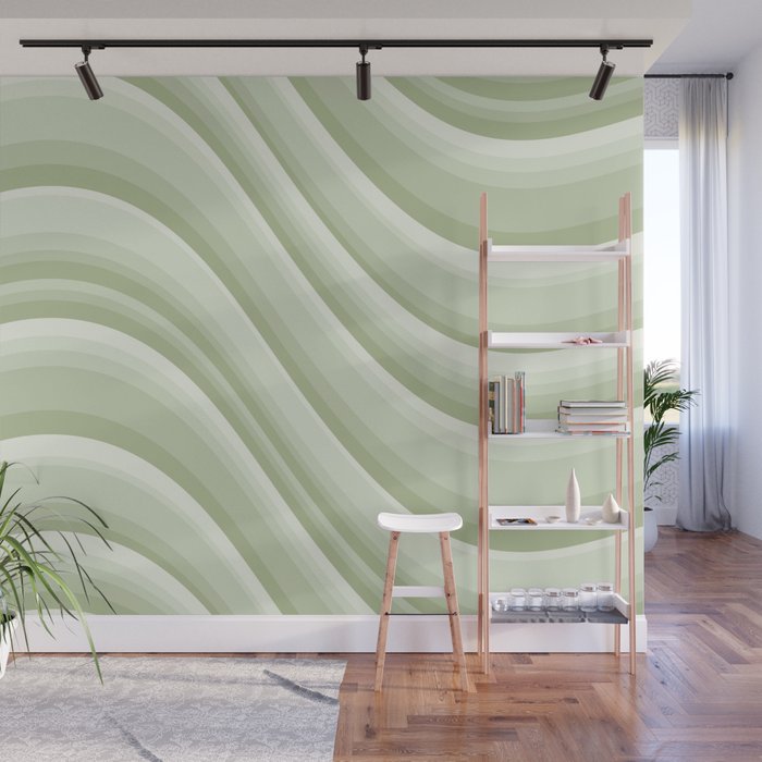 Wavy Stripes XXI - Pastel Natural Green Wall Mural Gallery Image 1