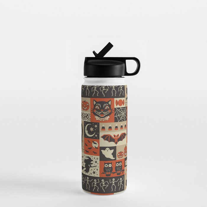 Vintage Halloween Patchwork Water Bottle Gallery Image 1