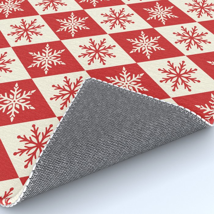 Festive Red & White Snowflake Pattern Rug Gallery Image 4