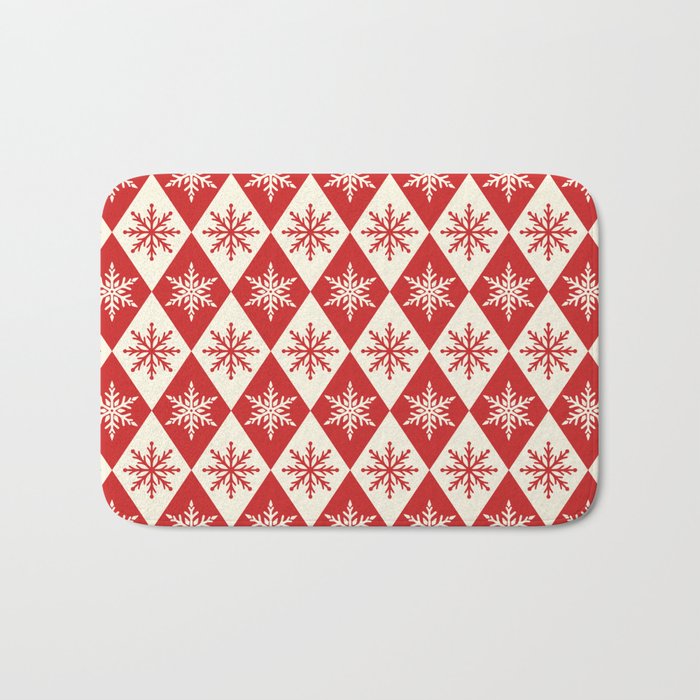 Festive Red & White Snowflake Pattern Bath Mat Gallery Image 1