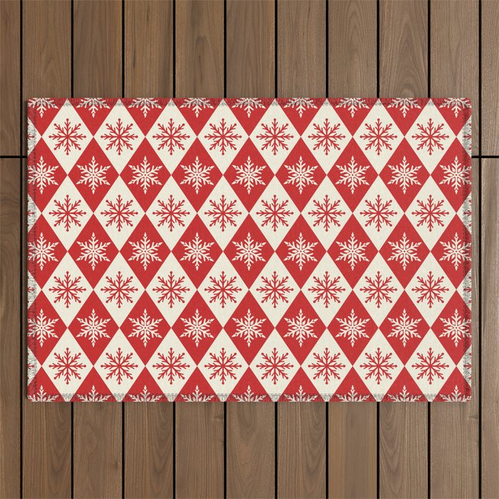 Festive Red & White Snowflake Pattern Outdoor Rug Gallery Image 1