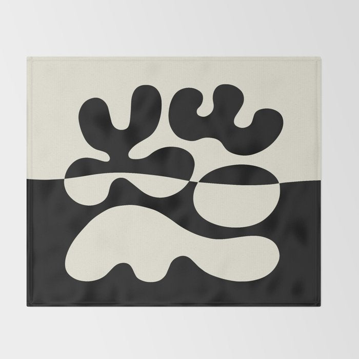 Mid Century Modern Organic Abstraction 235 Black and Ivory White Throw Blanket Gallery Image 2