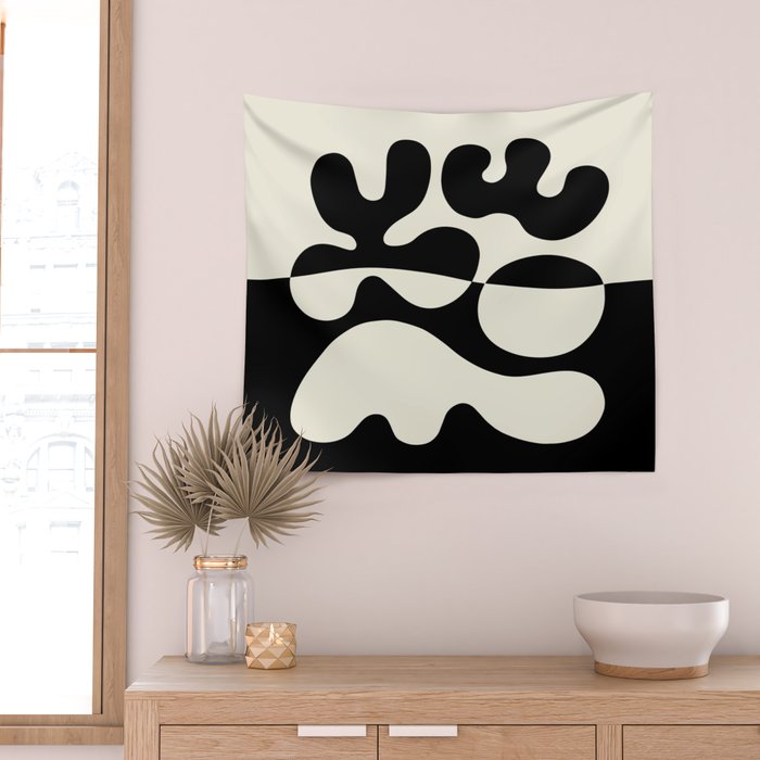 Mid Century Modern Organic Abstraction 235 Black and Ivory White Wall Tapestry Gallery Image 2