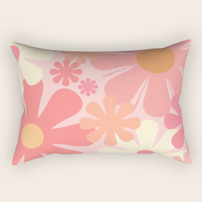 Pink Retro Flowers 60s 70s Floral Pattern in Blush Rectangular Pillow Gallery Image 1