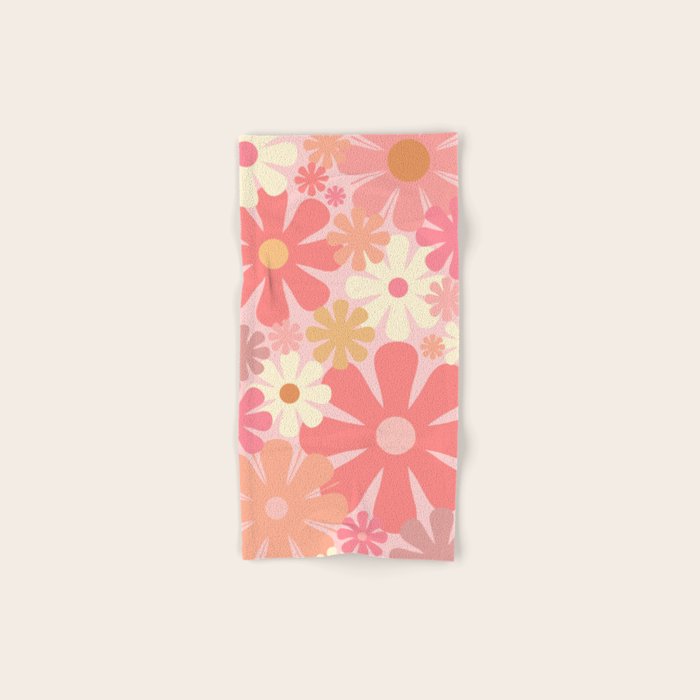 Pink Retro Flowers 60s 70s Floral Pattern in Blush Bath Towel Gallery Image 1