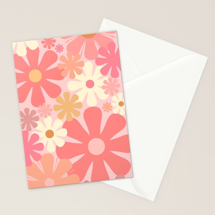 Pink Retro Flowers 60s 70s Floral Pattern in Blush Stationery Card Gallery Image 2