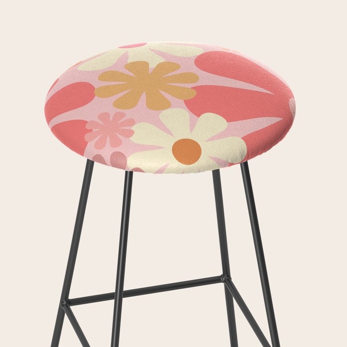 Pink Retro Flowers 60s 70s Floral Pattern in Blush Stool Gallery Image 2
