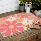 Pink Retro Flowers 60s 70s Floral Pattern in Blush Outdoor Rug Gallery Image 2