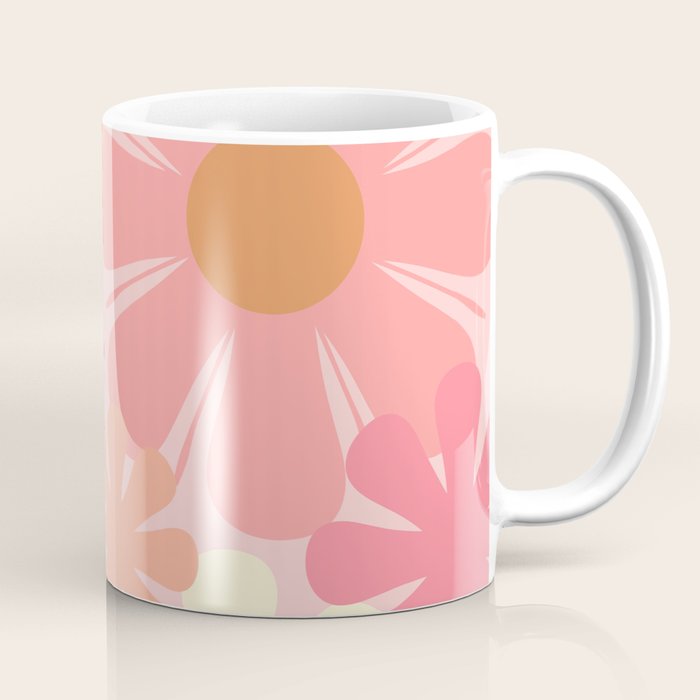 Pink Retro Flowers 60s 70s Floral Pattern in Blush Coffee Mug Gallery Image 1