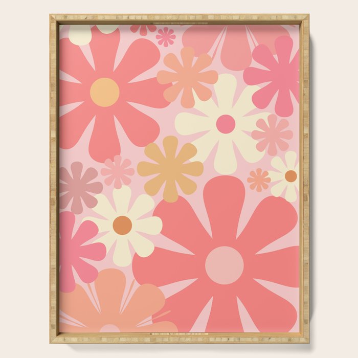 Pink Retro Flowers 60s 70s Floral Pattern in Blush Serving Tray Gallery Image 1