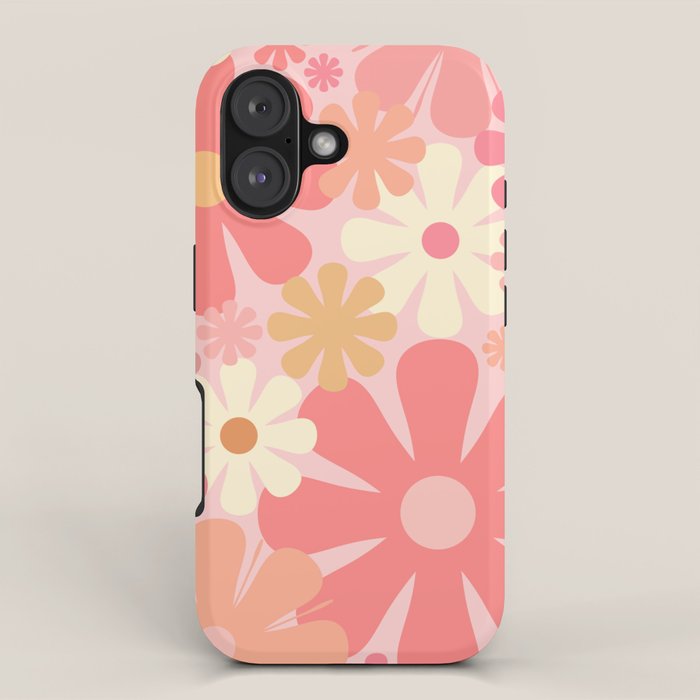 Pink Retro Flowers 60s 70s Floral Pattern in Blush iPhone Case Gallery Image 1