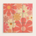 Pink Retro Flowers 60s 70s Floral Pattern in Blush Wood Wall Art Gallery Image 1