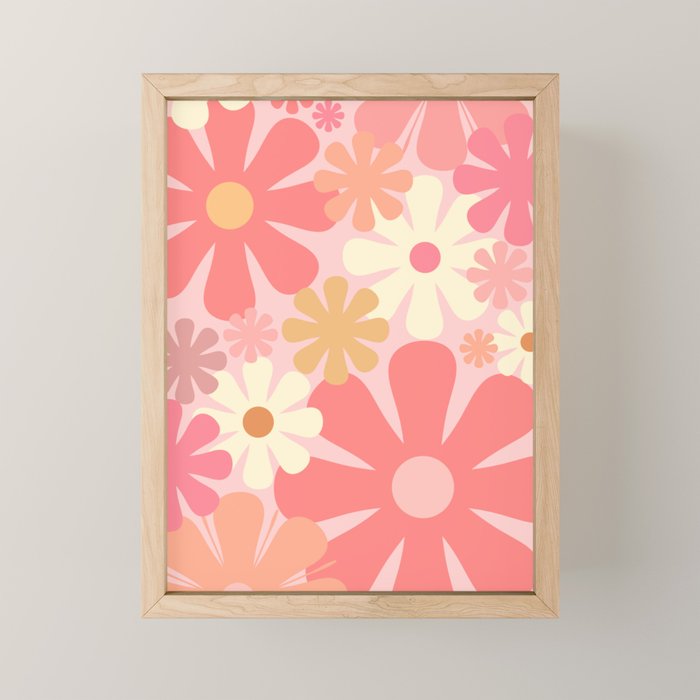 Pink Retro Flowers 60s 70s Floral Pattern in Blush Mini Art Print Gallery Image 1