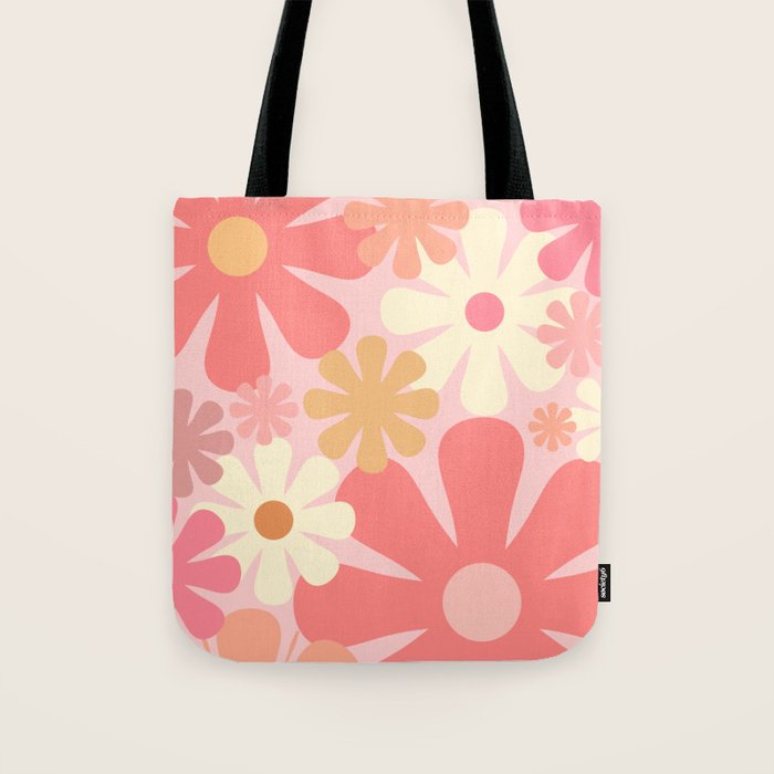 Pink Retro Flowers 60s 70s Floral Pattern in Blush Tote Bag Gallery Image 1