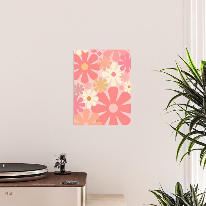 Pink Retro Flowers 60s 70s Floral Pattern in Blush Poster Gallery Image 2