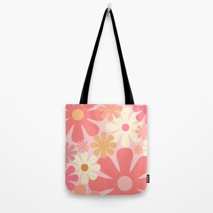 Pink Retro Flowers 60s 70s Floral Pattern in Blush Tote Bag Gallery Image 2