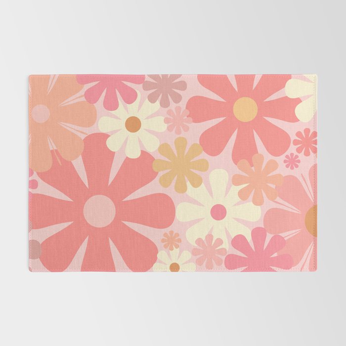 Pink Retro Flowers 60s 70s Floral Pattern in Blush Rug Gallery Image 2