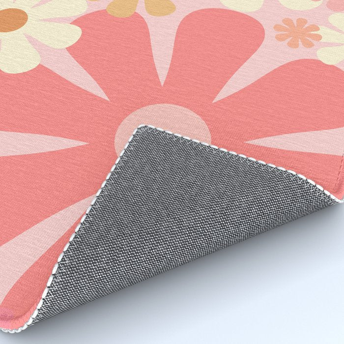 Pink Retro Flowers 60s 70s Floral Pattern in Blush Rug Gallery Image 4