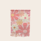 Pink Retro Flowers 60s 70s Floral Pattern in Blush Wall Hanging Gallery Image 1