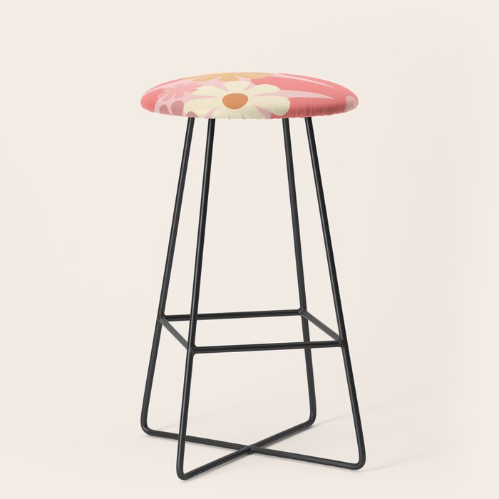 Pink Retro Flowers 60s 70s Floral Pattern in Blush Stool Gallery Image 1