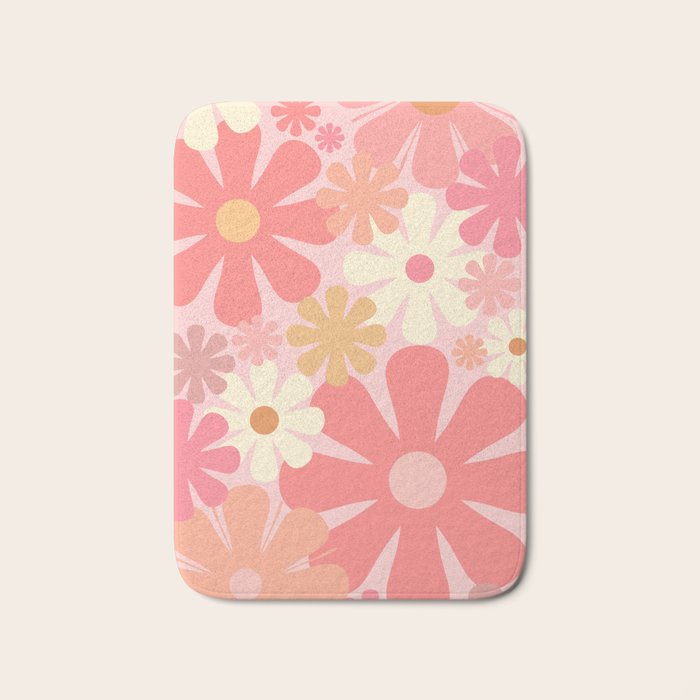 Pink Retro Flowers 60s 70s Floral Pattern in Blush Bath Mat Gallery Image 1
