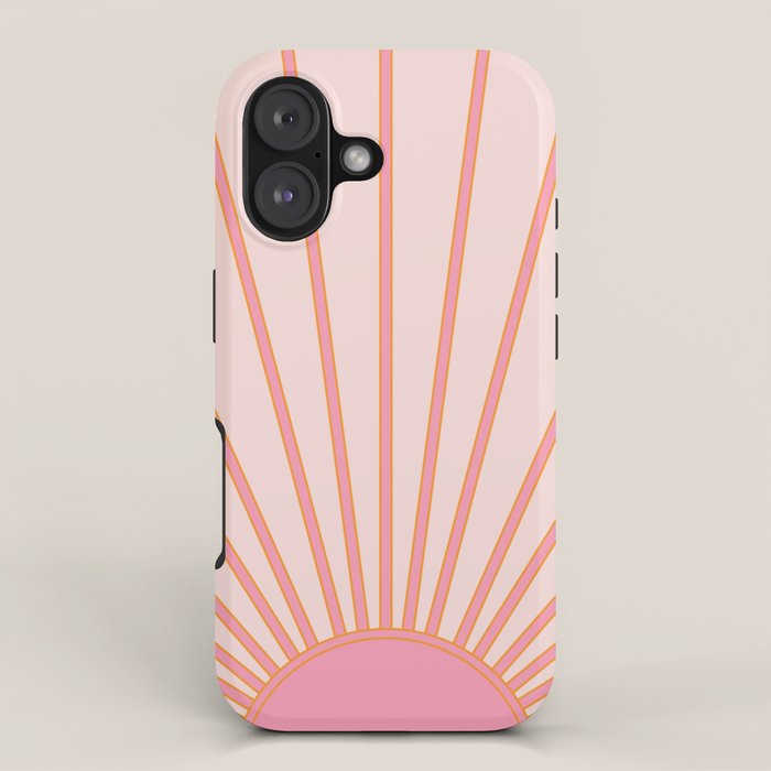   Sun Sunrise Pink Sun Print Sunshine Retro Sun Wall Art Vintage Boho Geometric Line Modern Decor  iPhone Case Gallery Image 1