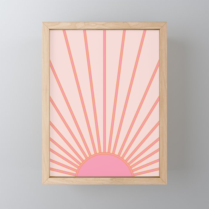   Sun Sunrise Pink Sun Print Sunshine Retro Sun Wall Art Vintage Boho Geometric Line Modern Decor  Mini Art Print Gallery Image 1