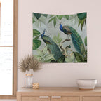 Majestic Peafowls In The Jungle With Vintage Typography Wall Tapestry Gallery Image 2