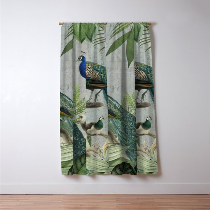 Majestic Peafowls In The Jungle With Vintage Typography Window Curtain Gallery Image 3