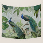Majestic Peafowls In The Jungle With Vintage Typography Wall Tapestry Gallery Image 4