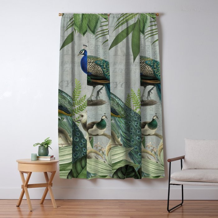 Majestic Peafowls In The Jungle With Vintage Typography Window Curtain Gallery Image 1