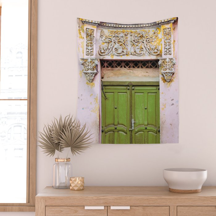 Havana Door - Cuba Travel, Architecture Photography Wall Tapestry Gallery Image 2