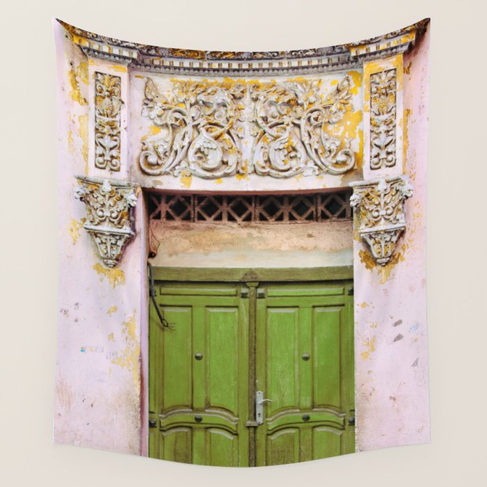 Havana Door - Cuba Travel, Architecture Photography Wall Tapestry Gallery Image 1