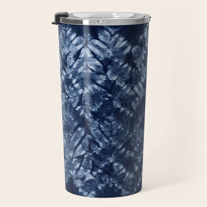 Indigo Blue Shibori Tie Dye, Boho Art Travel Mug Gallery Image 3