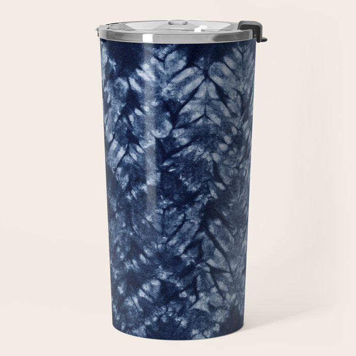 Indigo Blue Shibori Tie Dye, Boho Art Travel Mug Gallery Image 2