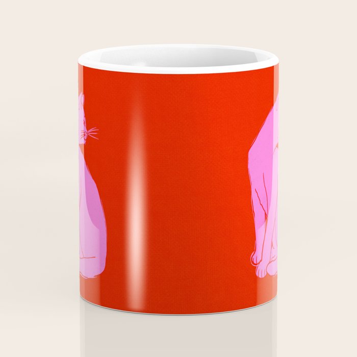 Pink Color Block Cat Coffee Mug Gallery Image 4