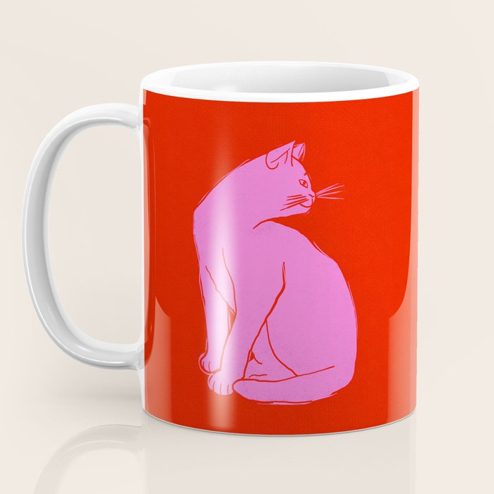 Pink Color Block Cat Coffee Mug Gallery Image 3