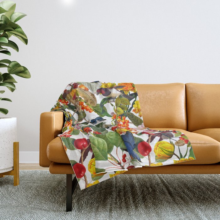 Floral and Birds XLVI Throw Blanket Gallery Image 1