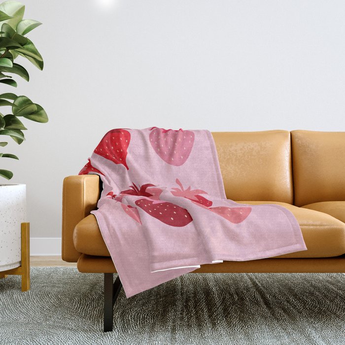 Abstract Retro Fruit Print Pink And Red Aesthetic Modern Preppy Strawberries Throw Blanket Gallery Image 1