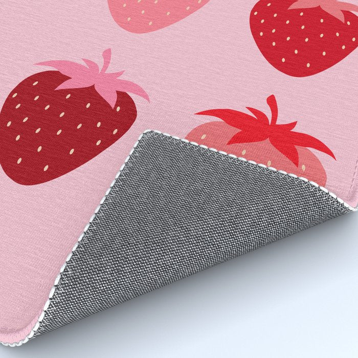Abstract Retro Fruit Print Pink And Red Aesthetic Modern Preppy Strawberries Rug Gallery Image 4