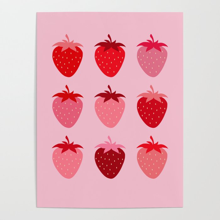 Abstract Retro Fruit Print Pink And Red Aesthetic Modern Preppy Strawberries Poster Gallery Image 4