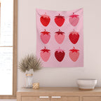 Abstract Retro Fruit Print Pink And Red Aesthetic Modern Preppy Strawberries Wall Tapestry Gallery Image 2