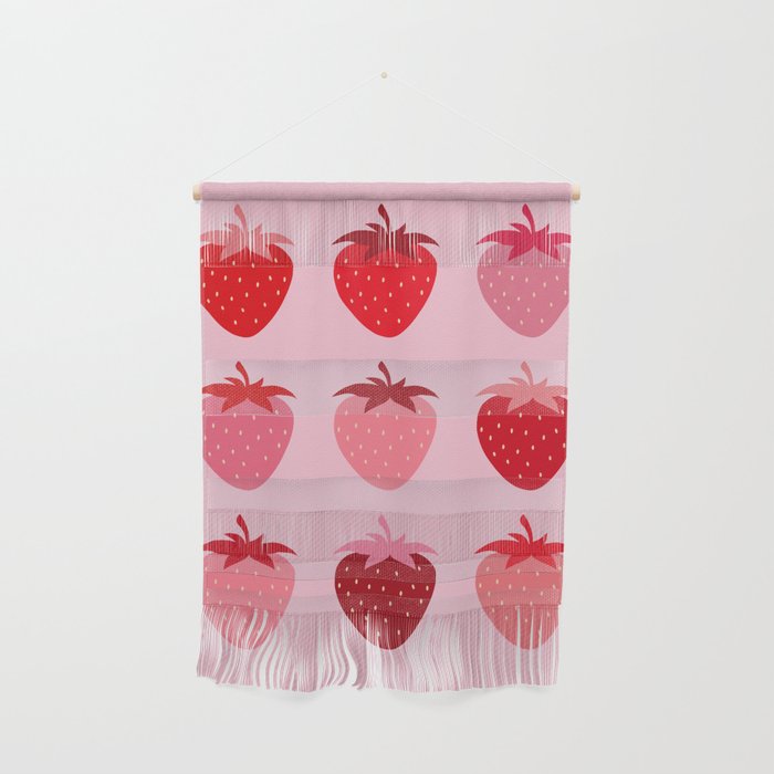 Abstract Retro Fruit Print Pink And Red Aesthetic Modern Preppy Strawberries Wall Hanging Gallery Image 1