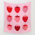Abstract Retro Fruit Print Pink And Red Aesthetic Modern Preppy Strawberries Wall Tapestry Gallery Image 4